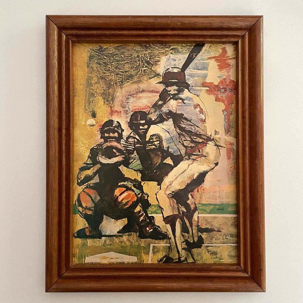 VTG MCM Louis Zansky Framed Abstract Baseball Print 11x14